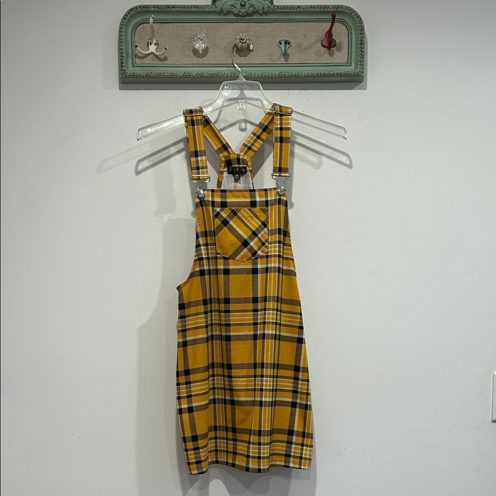 Cher Y2K famous Yellow Plaid Mini Overall Dress medium women’s